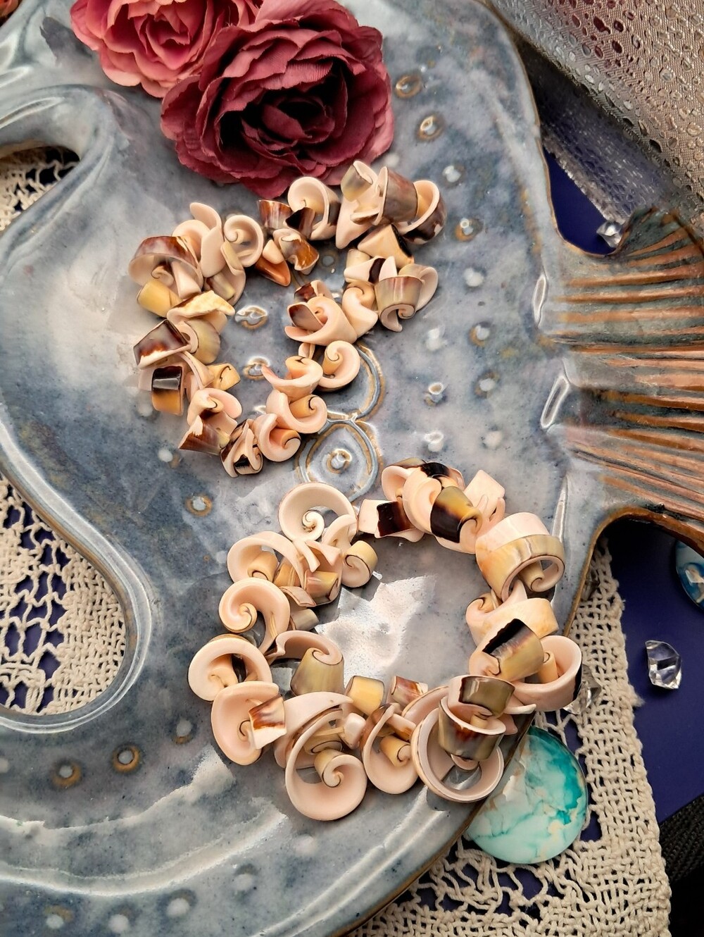 Artisan Made Spiral Shell Stretch Bracelet Set of 2
